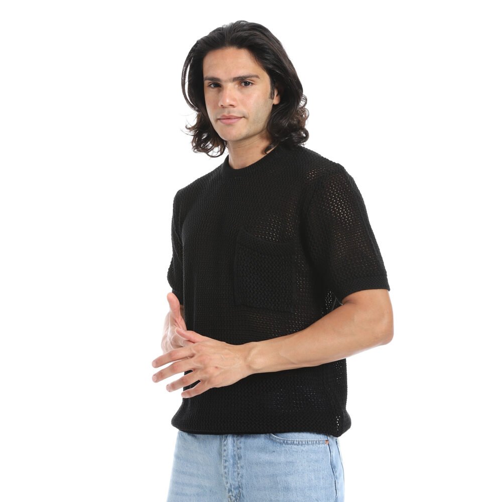 Men’s Round Collar Patterned Knitted T-Shirt - Image 2