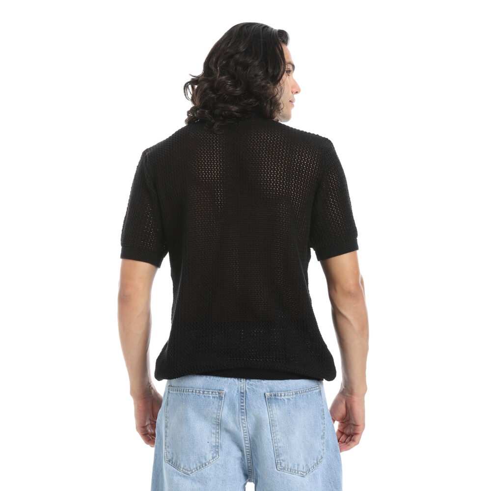 Men’s Round Collar Patterned Knitted T-Shirt - Image 4