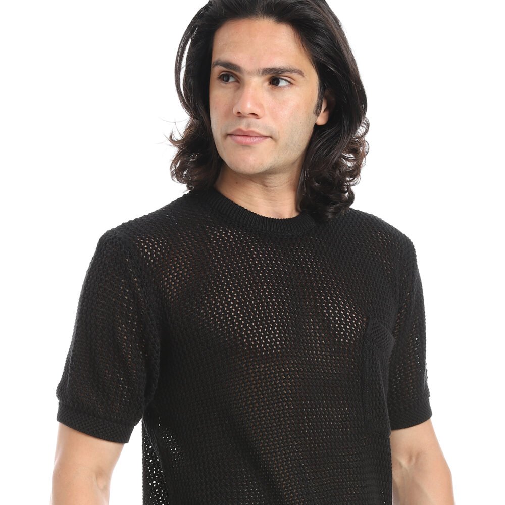 Men’s Round Collar Patterned Knitted T-Shirt - Image 3