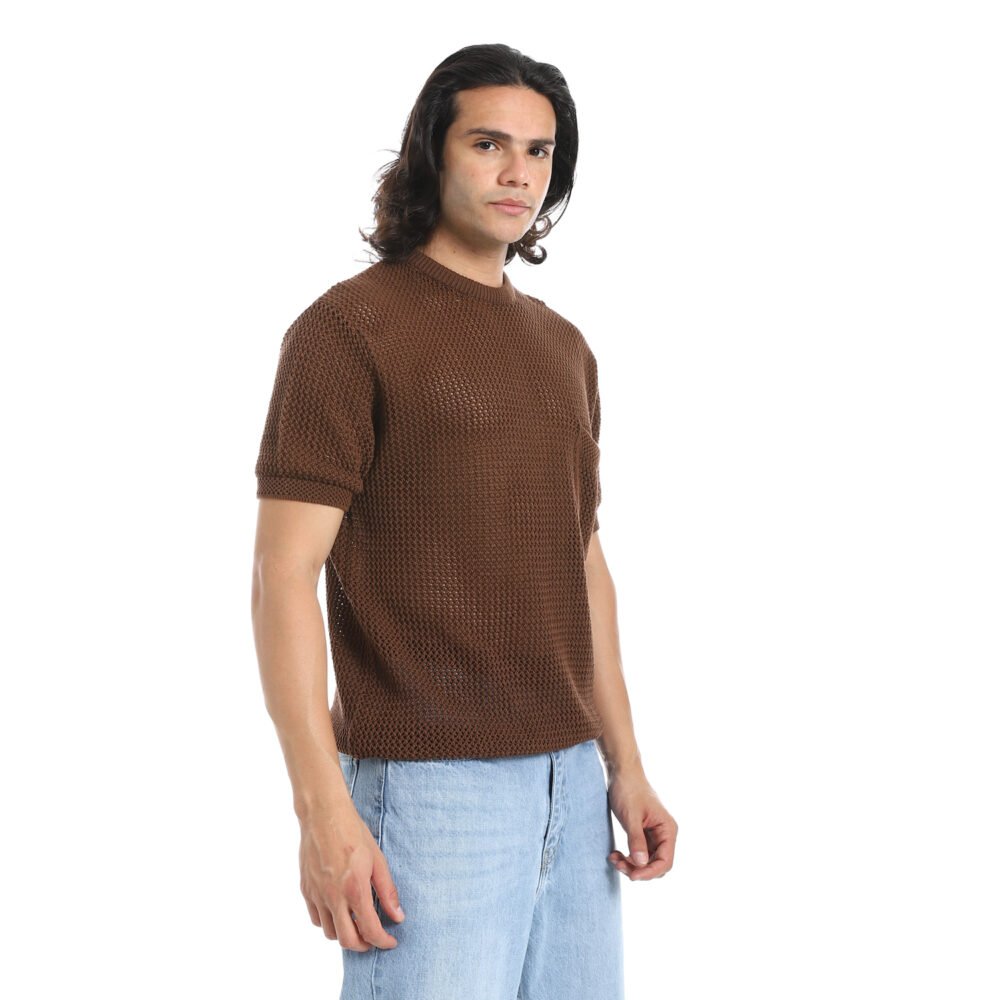 Men’s Round Collar Patterned Knitted T-Shirt - Image 2
