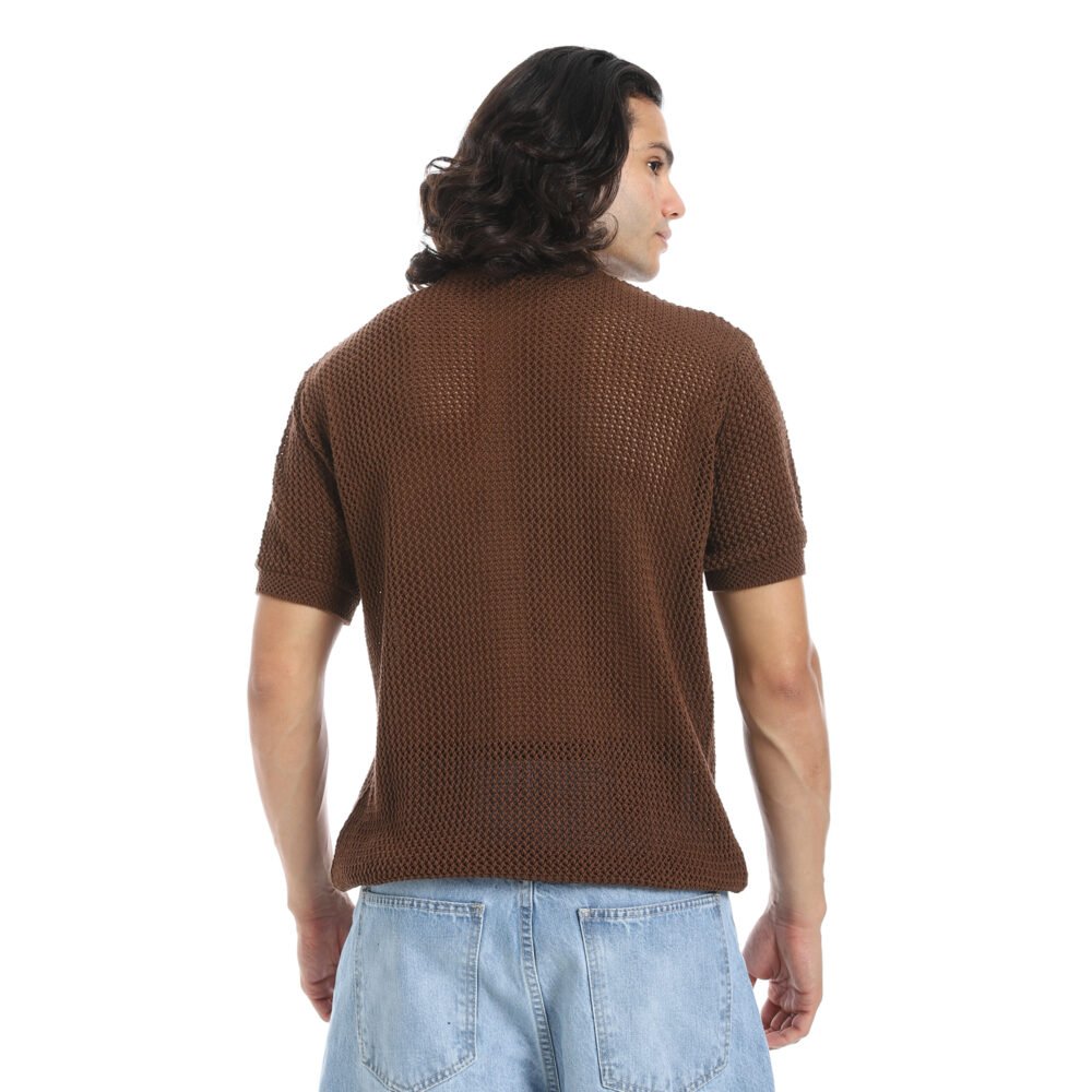 Men’s Round Collar Patterned Knitted T-Shirt - Image 4