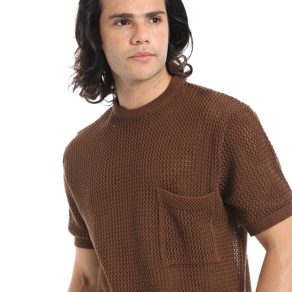 Men’s Round Collar Patterned Knitted T-Shirt - Image 3