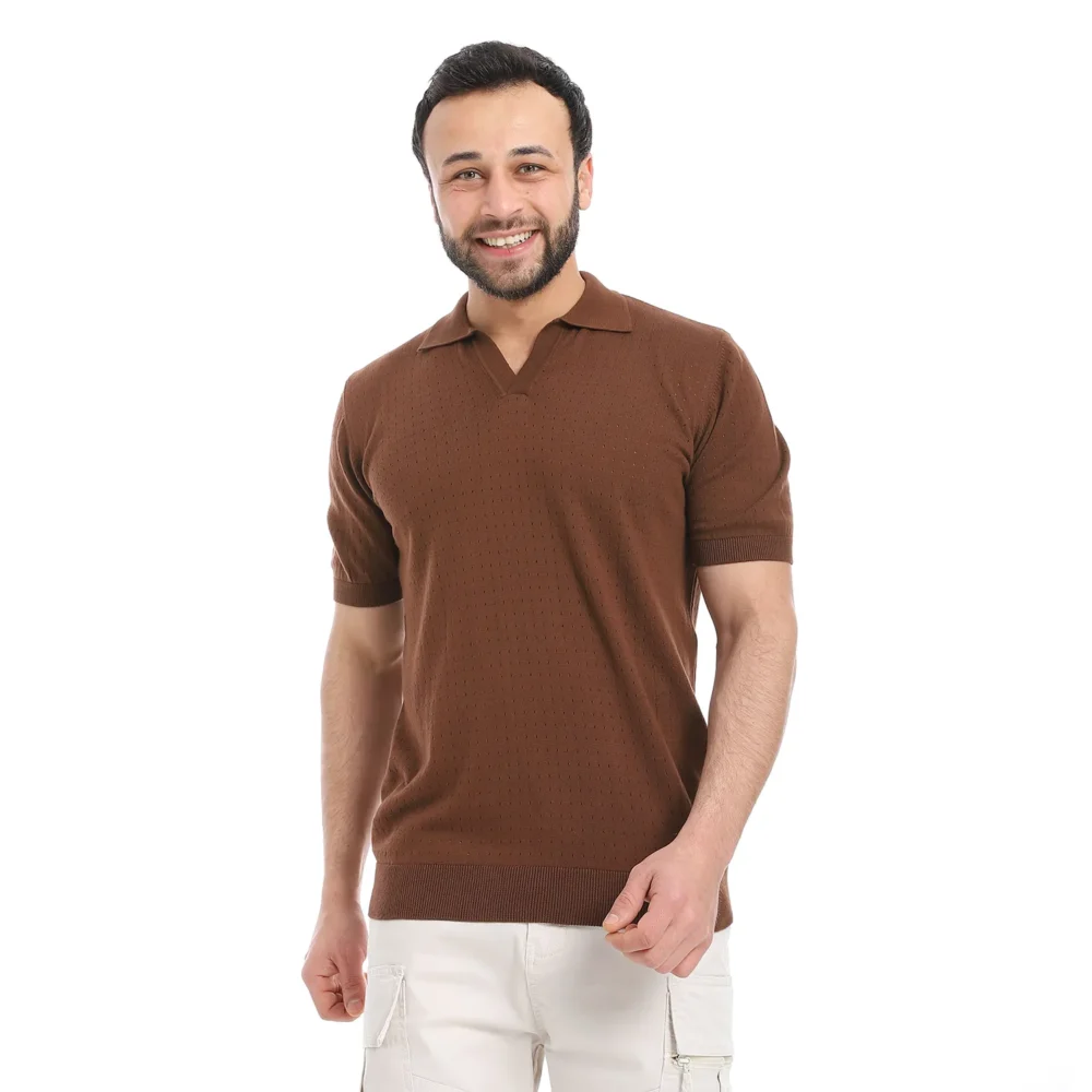 Men’s Woven Polo Neck T-Shirt - Image 4