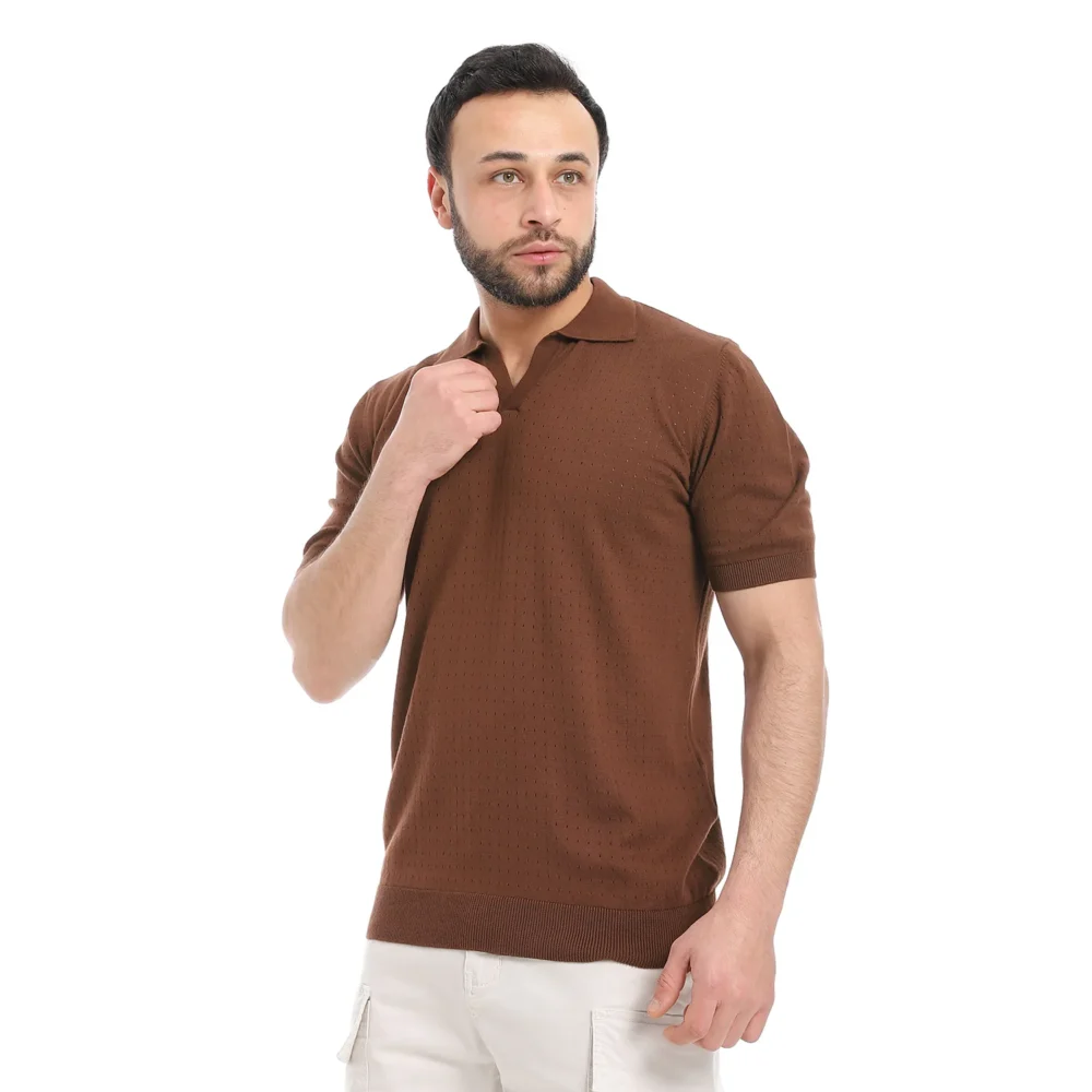 Men’s Woven Polo Neck T-Shirt - Image 3