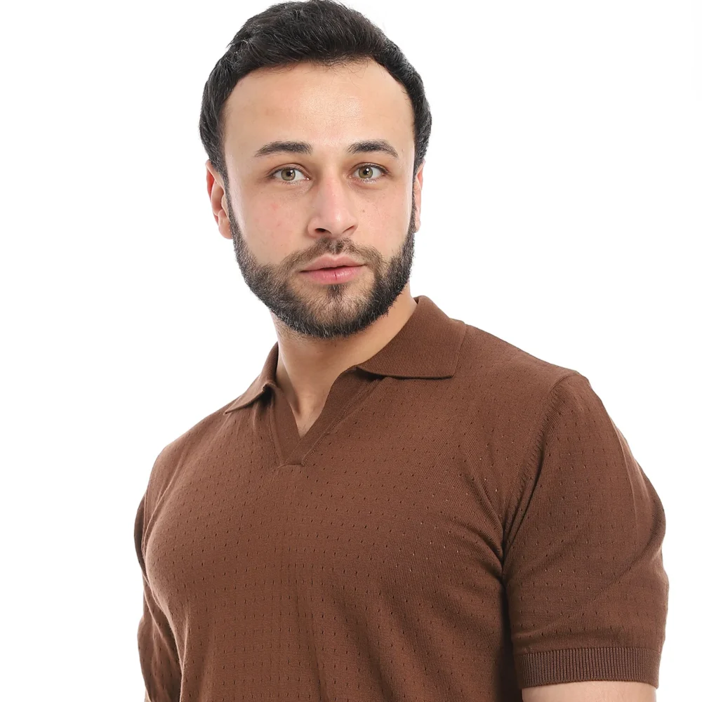Men’s Woven Polo Neck T-Shirt - Image 2