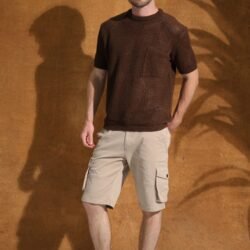 Men’s Round Collar Patterned Knitted T-Shirt