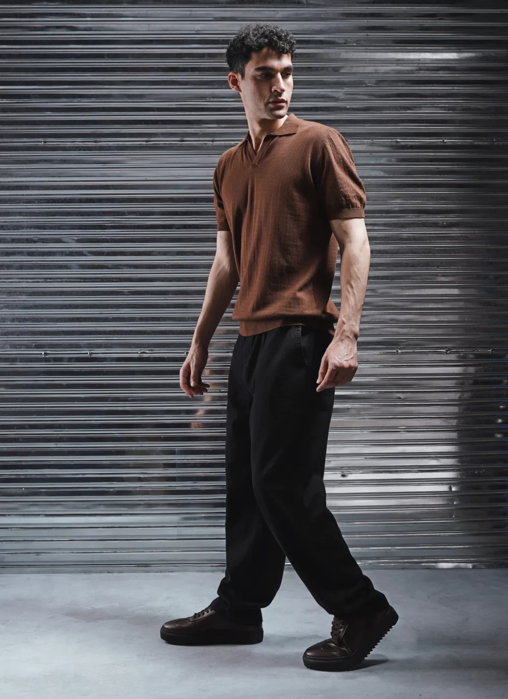Men’s Woven Polo Neck T-Shirt