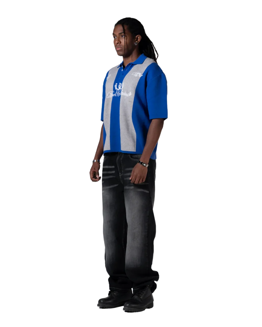 knitted striped polo blue striped - Image 2