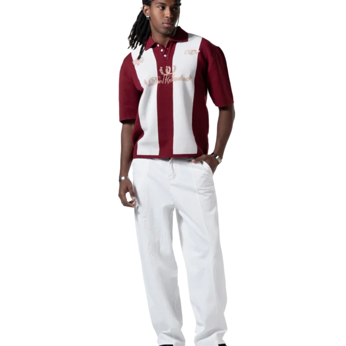 knitted polo red striped