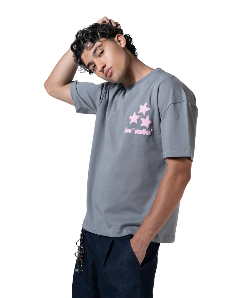 stars printed T-shirt gray - Image 5