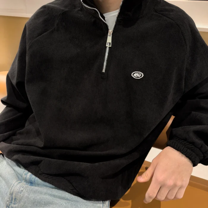 CORDUROY QUARTER-ZIP BLACK