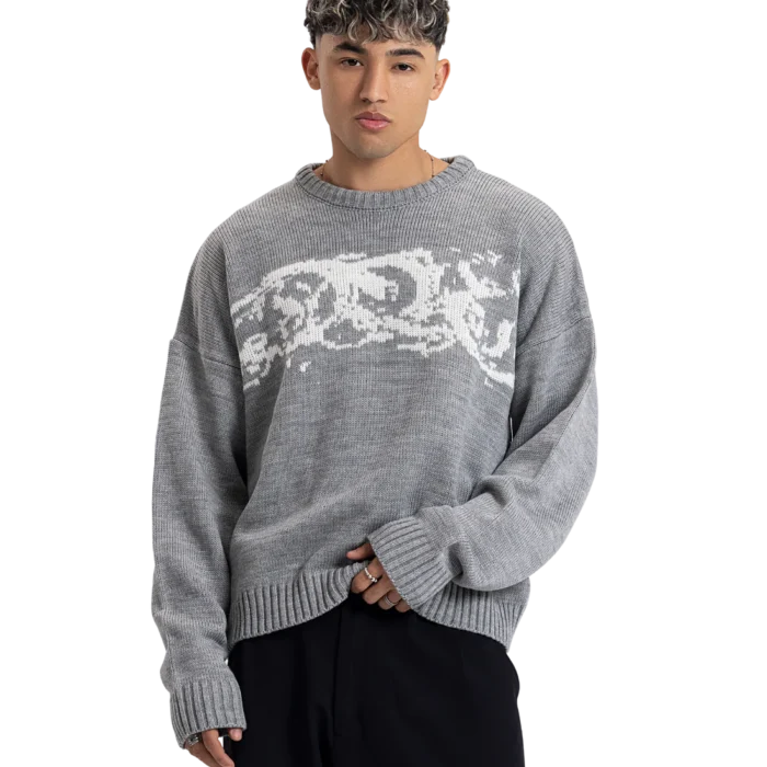 Duo knitted gray crewneck