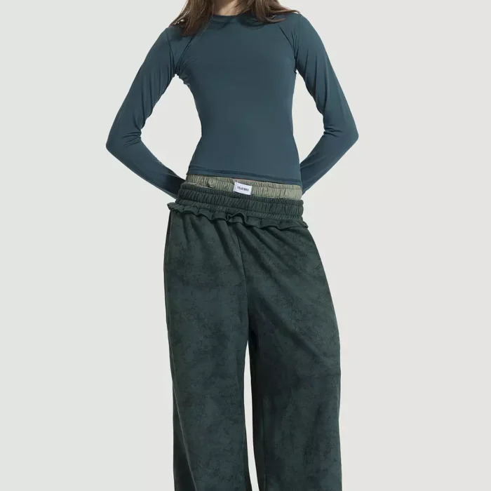 Green Forest ruffles boxer sweatpants in green