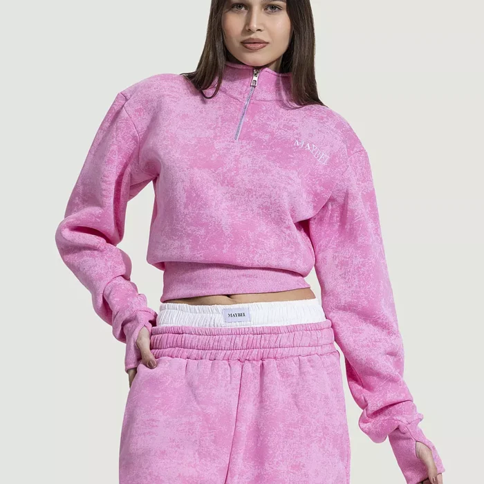 Bubble gum quarter zipper in baby pink