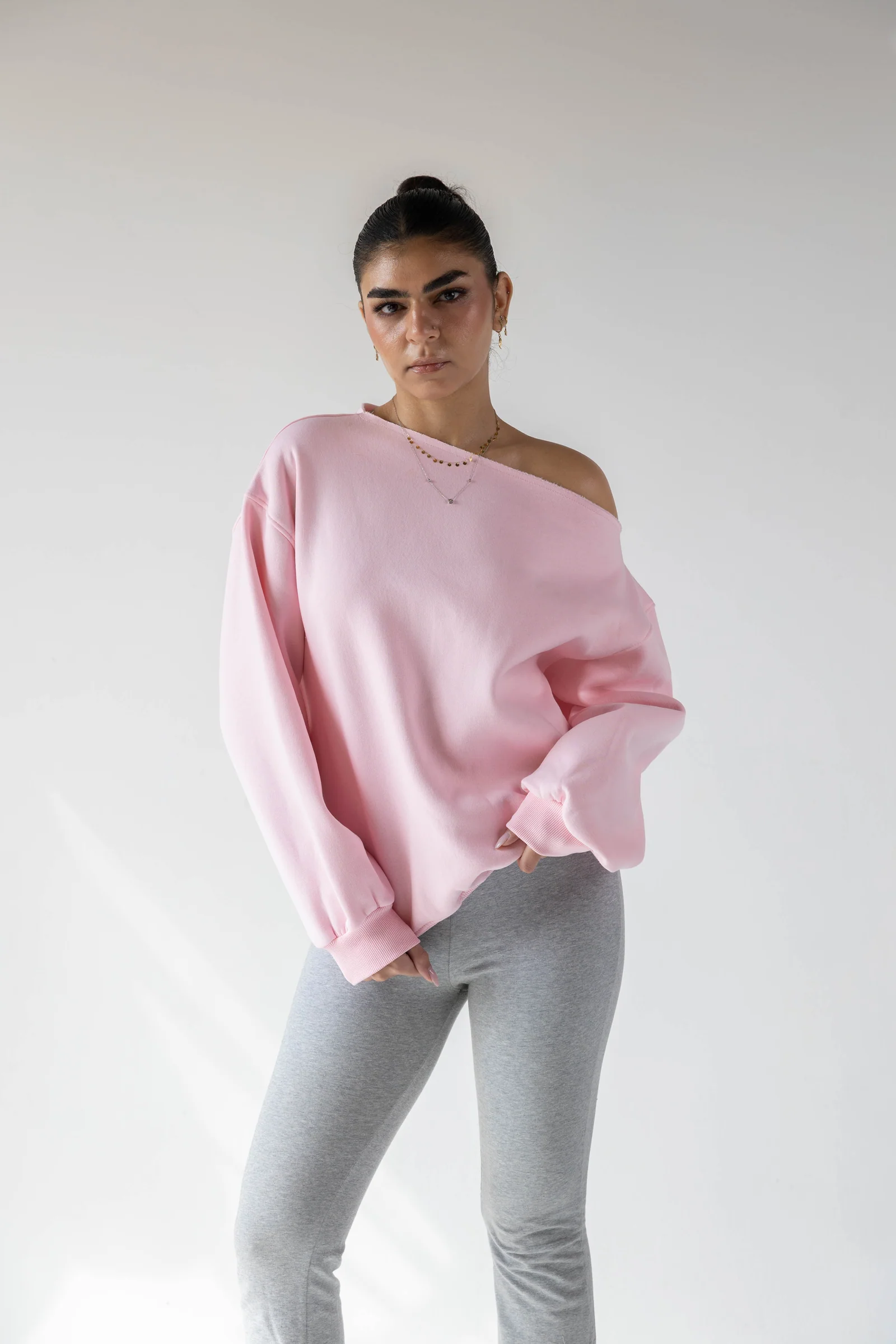 Pink Off-Shoulder Sweatshirt - Image 3