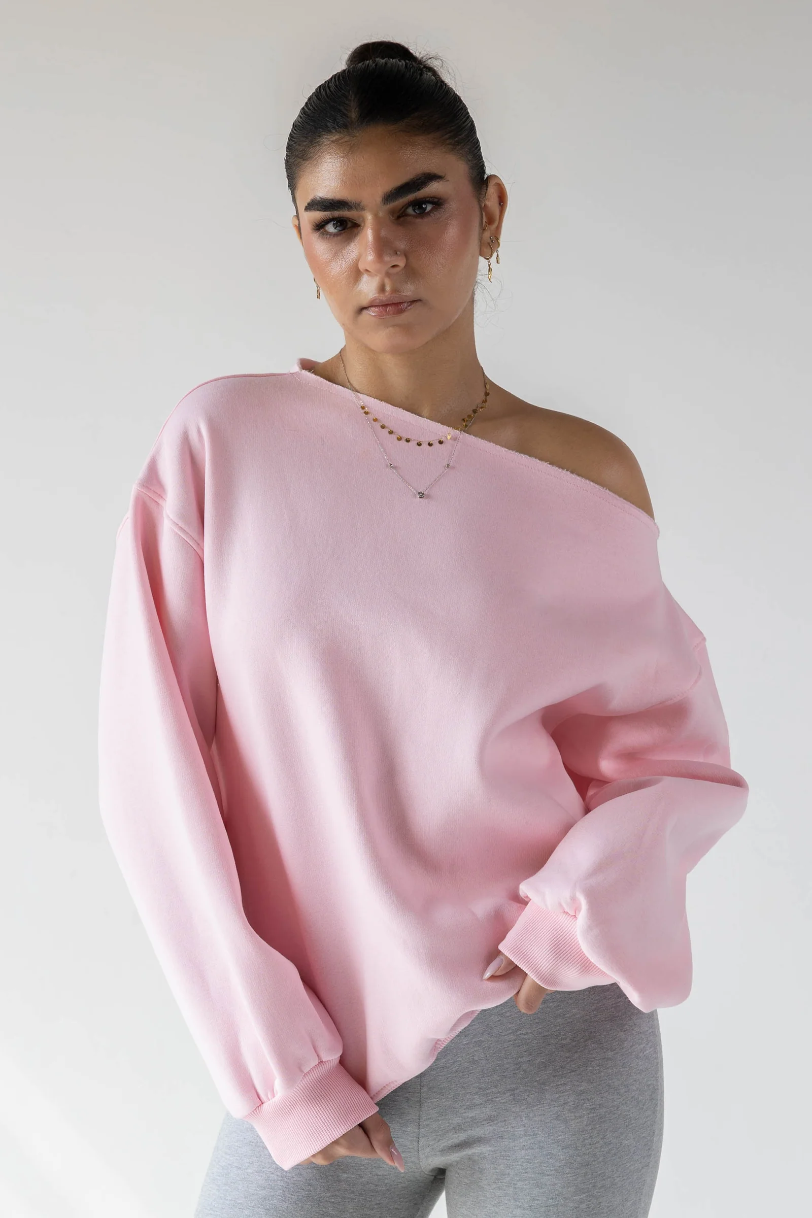 Pink Off-Shoulder Sweatshirt