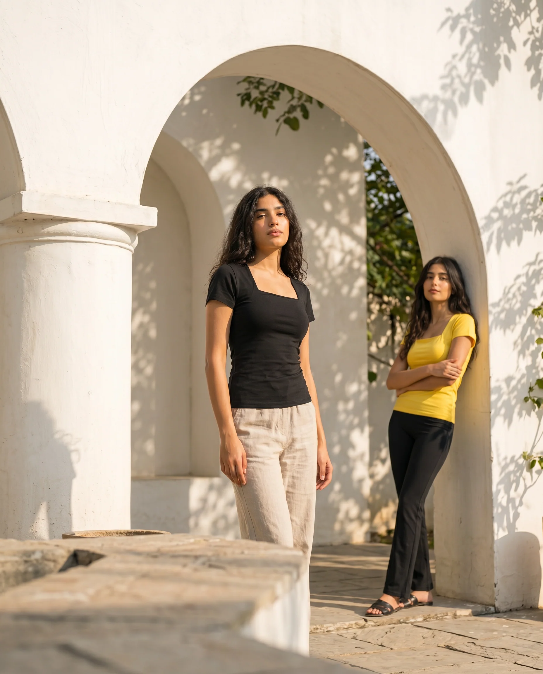 Square Neck Double Layer Top-Yellow - Image 2