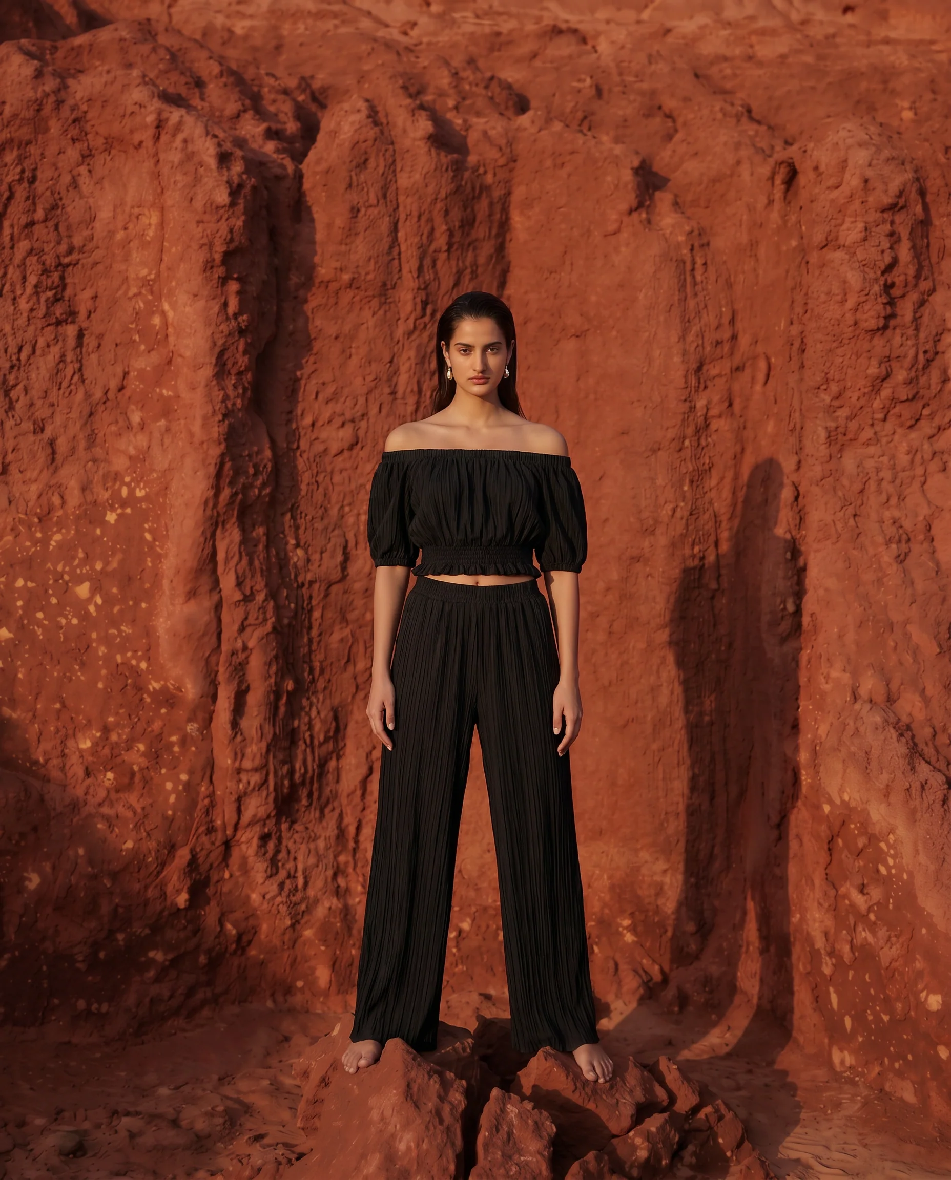 Crochet Knit Pants – Relaxed Textured Statement Trousers-Black