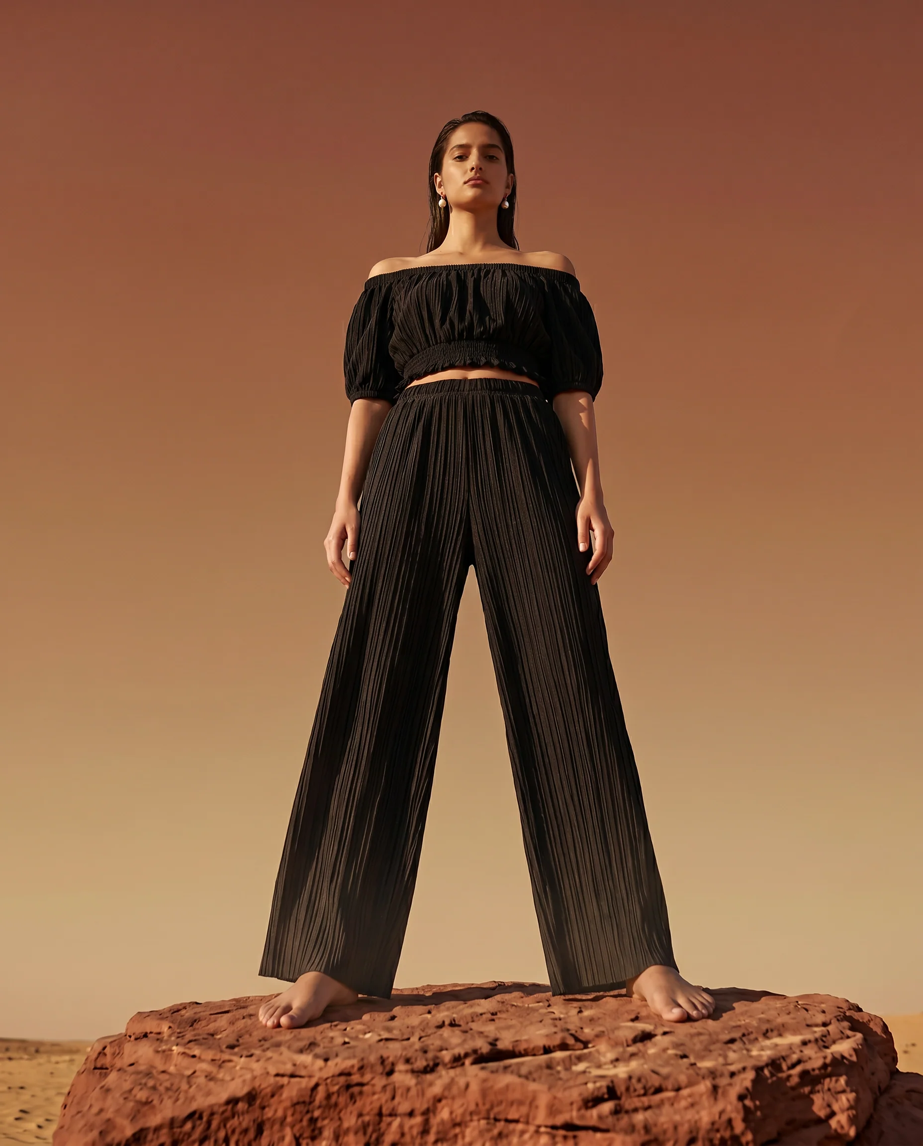 Crochet Knit Pants – Relaxed Textured Statement Trousers-Black - Image 4