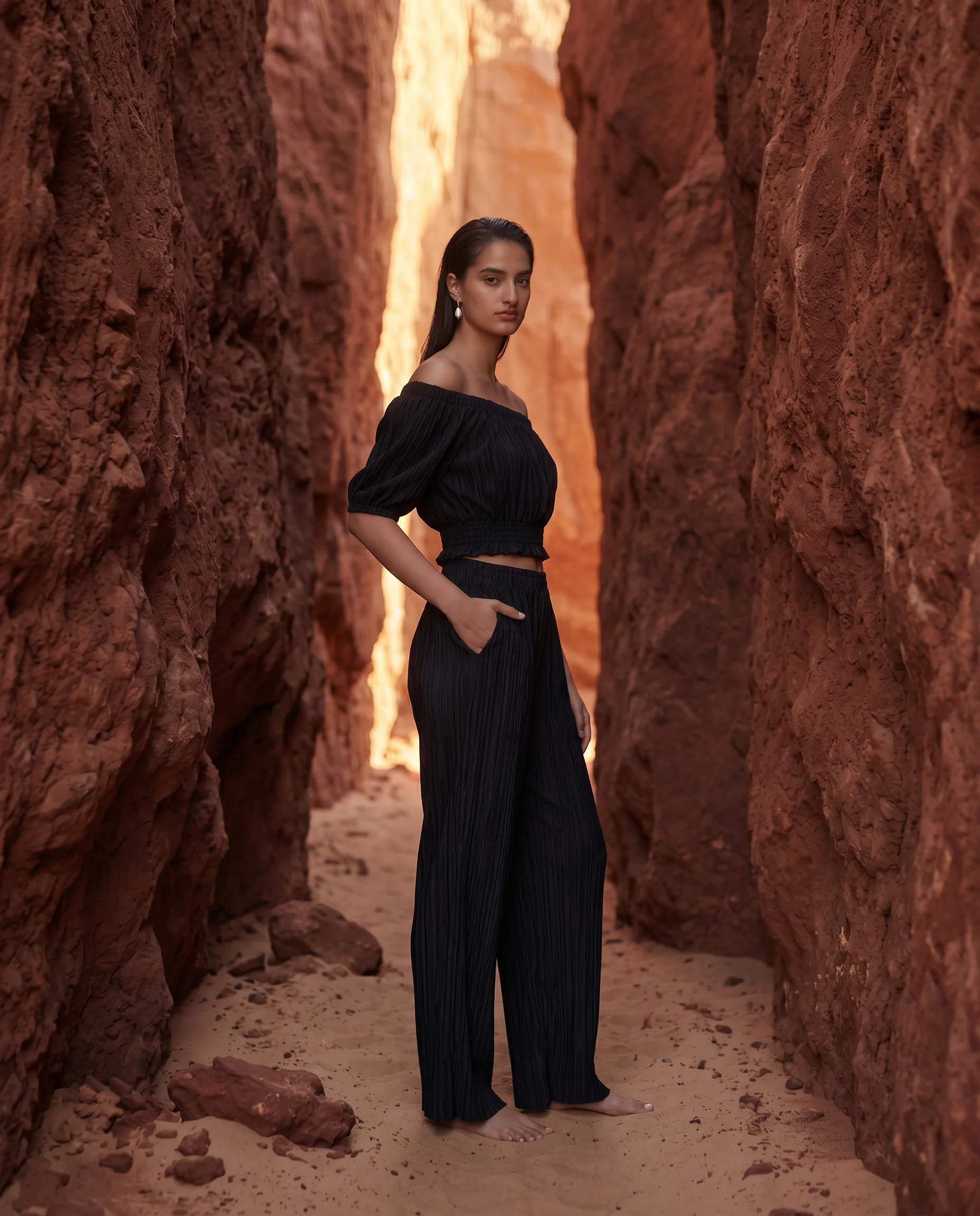 Crochet Knit Pants – Relaxed Textured Statement Trousers-Black - Image 5