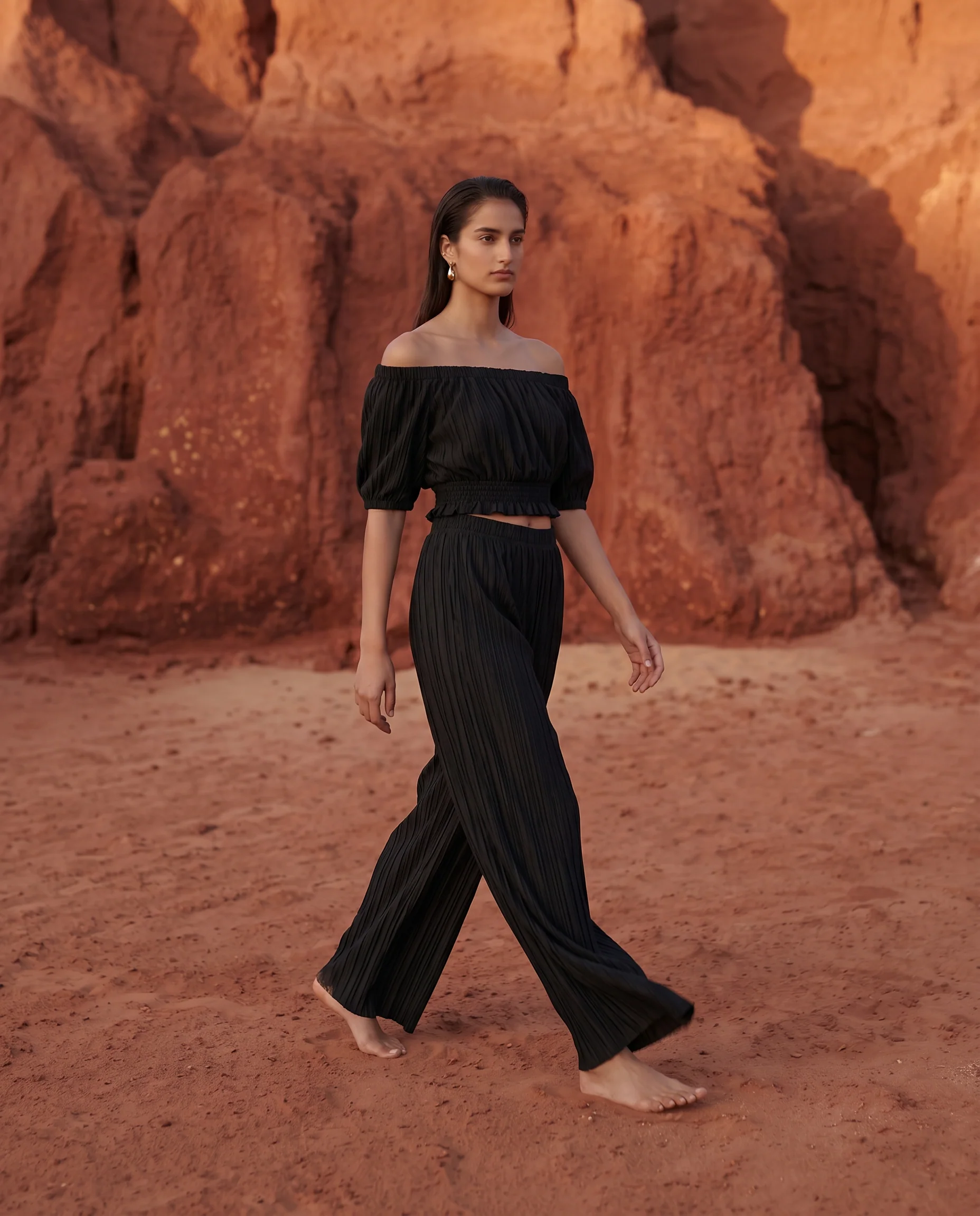 Crochet Knit Pants – Relaxed Textured Statement Trousers-Black - Image 2