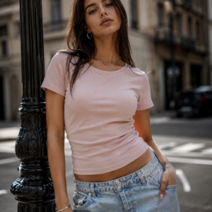 Cotton Half Sleeve Double Layer Top-Pink