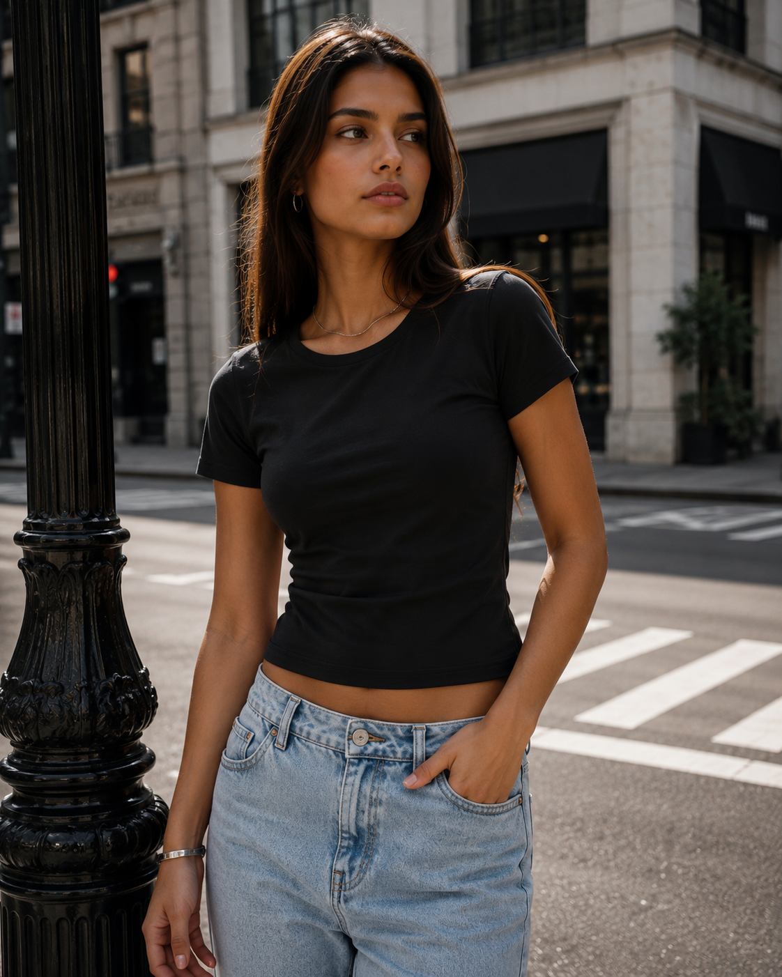 Cotton Half Sleeve Double Layer Top-Black