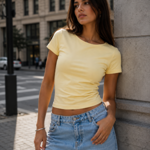 Cotton Half Sleeve Double Layer Top-Yellow