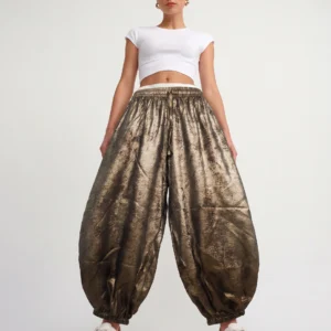 Metallic Shiny Pants โ High Waist Statement Fashion Trousers-copper