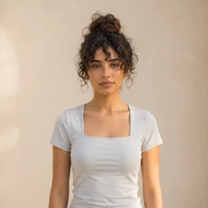 Square Neck Double Layer Top-Grey