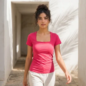 Square Neck Double Layer Top-Pink