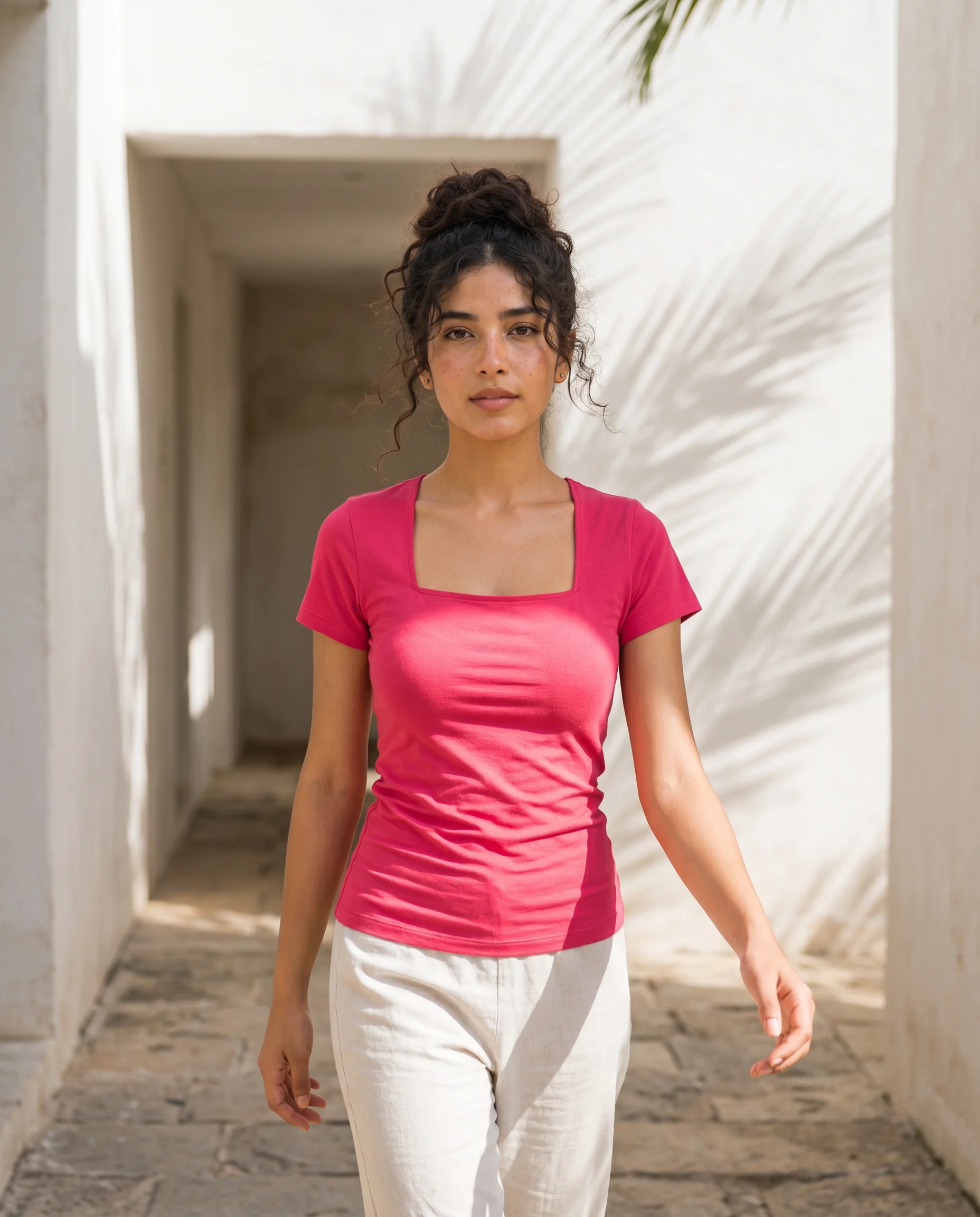 Square Neck Double Layer Top-Pink