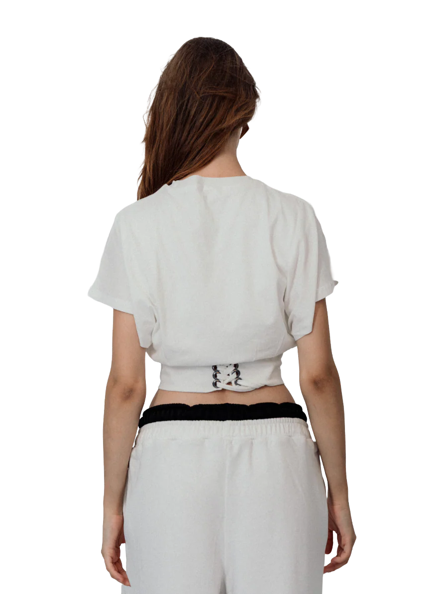 MINIMAL LACE-UP TOP – WHITE - Image 3