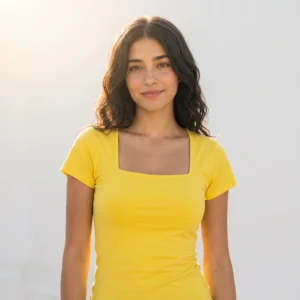 Square Neck Double Layer Top-Yellow