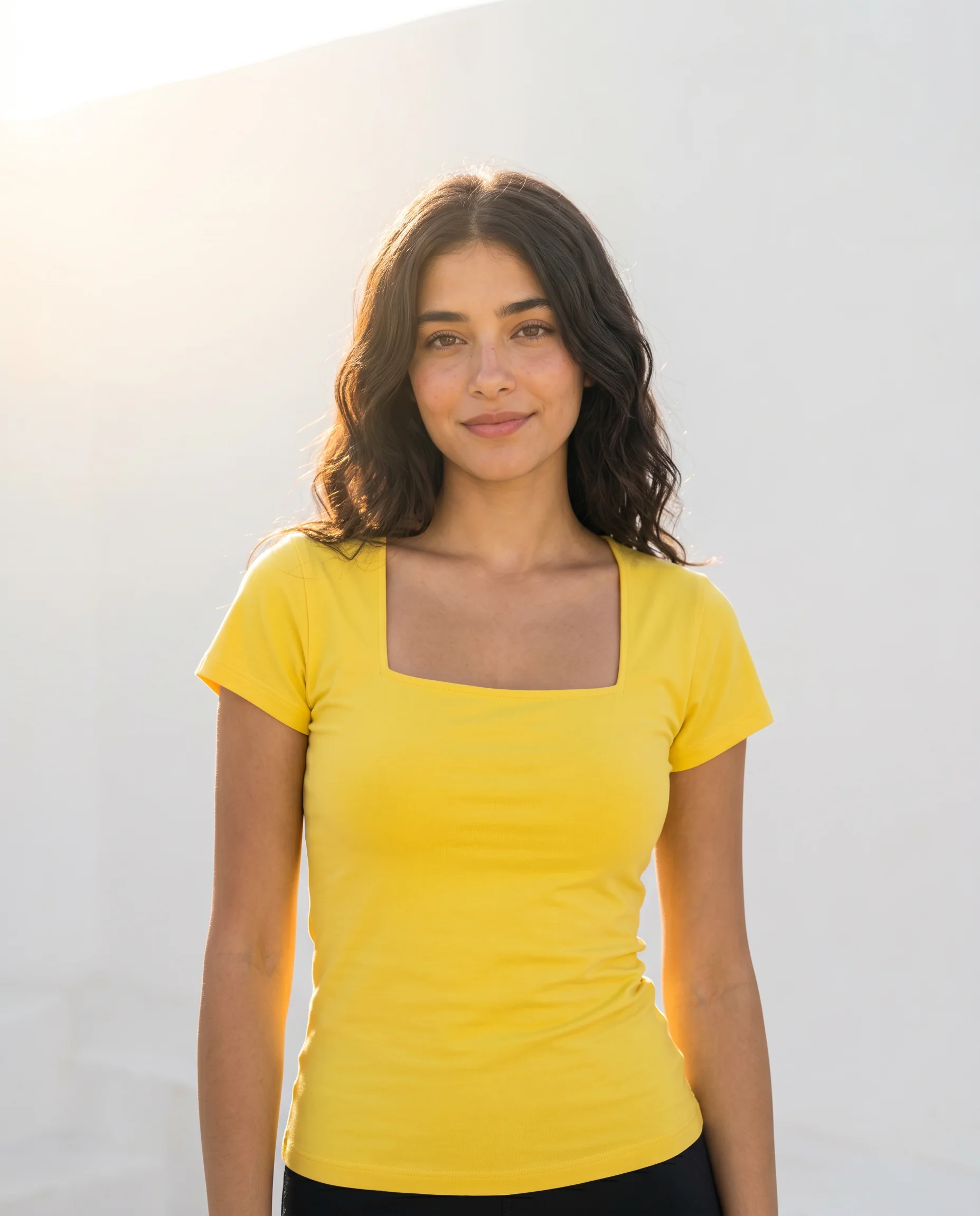 Square Neck Double Layer Top-Yellow