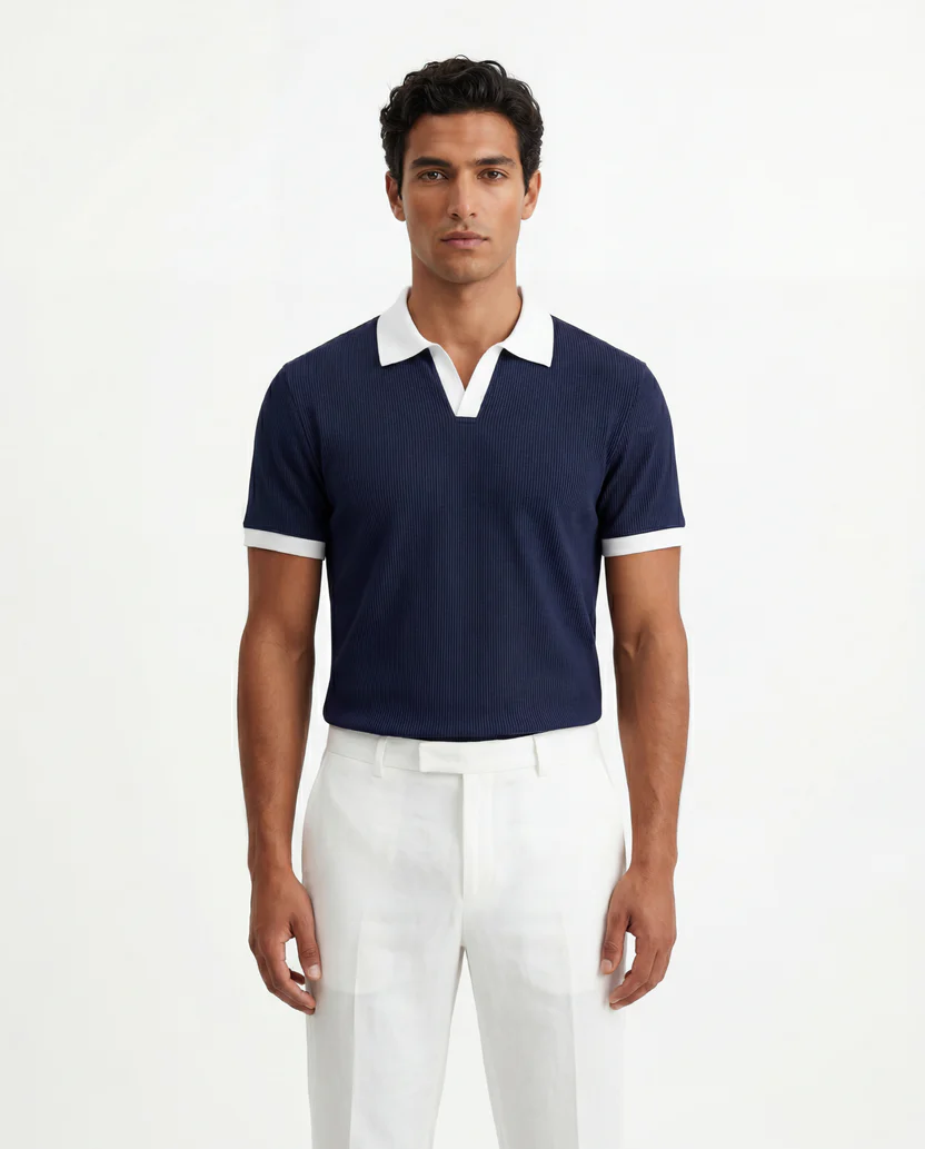 Navy Contrast Polo - Image 4