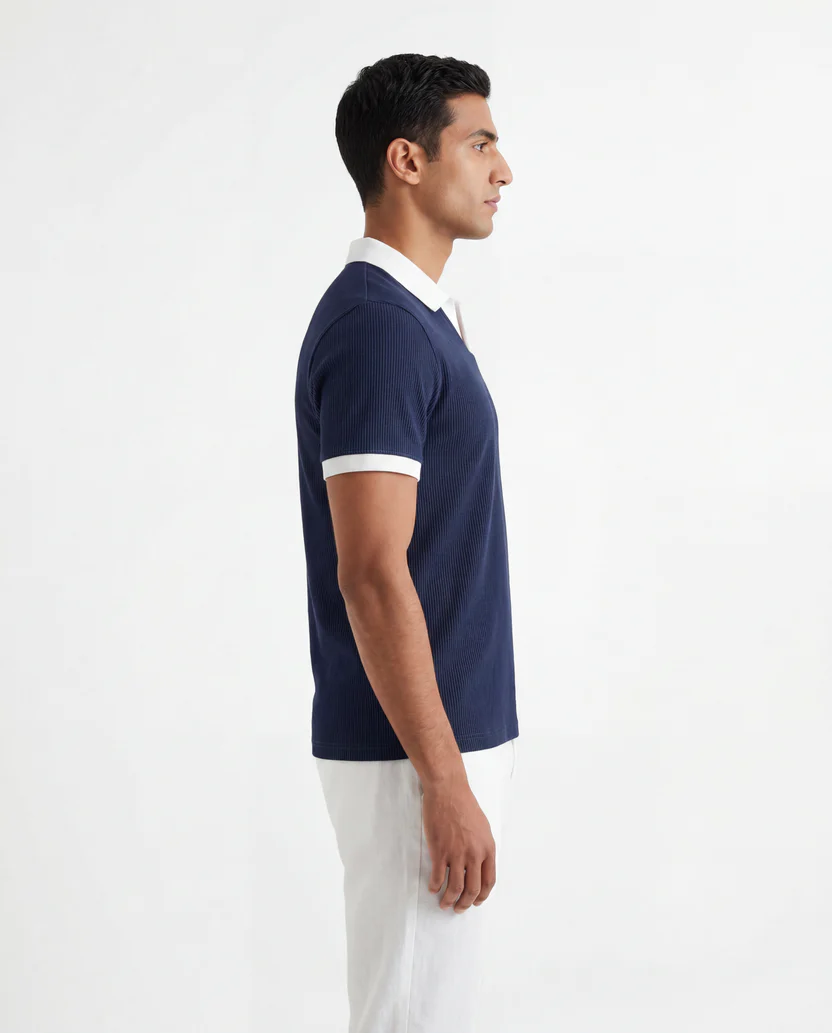 Navy Contrast Polo - Image 3