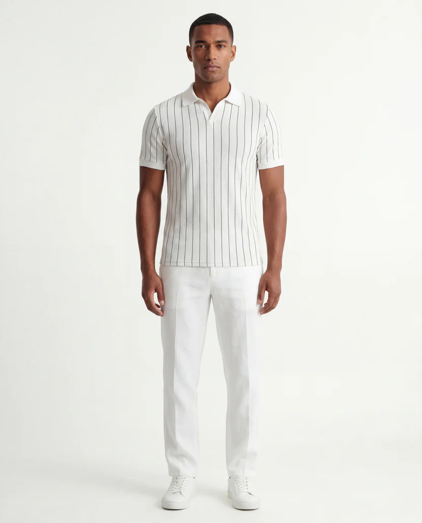 Striped Polo – White/Black - Image 3