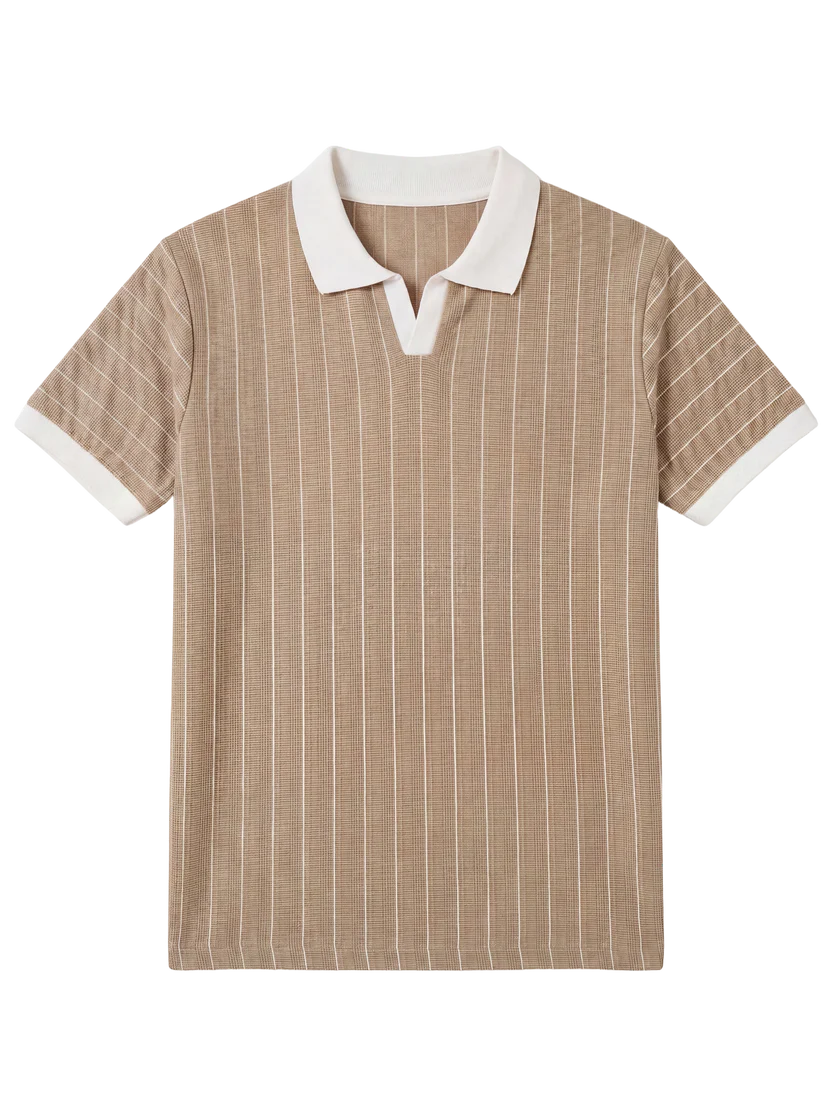 Striped Polo – Beige/White - Image 3