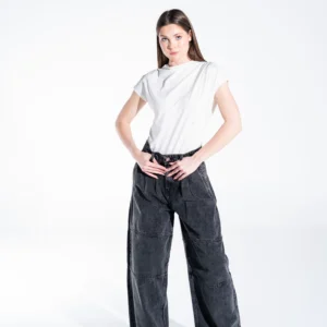 Wide Leg Denim Pants-Black