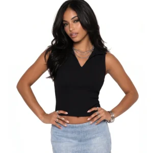 Black Cut polo basic Top