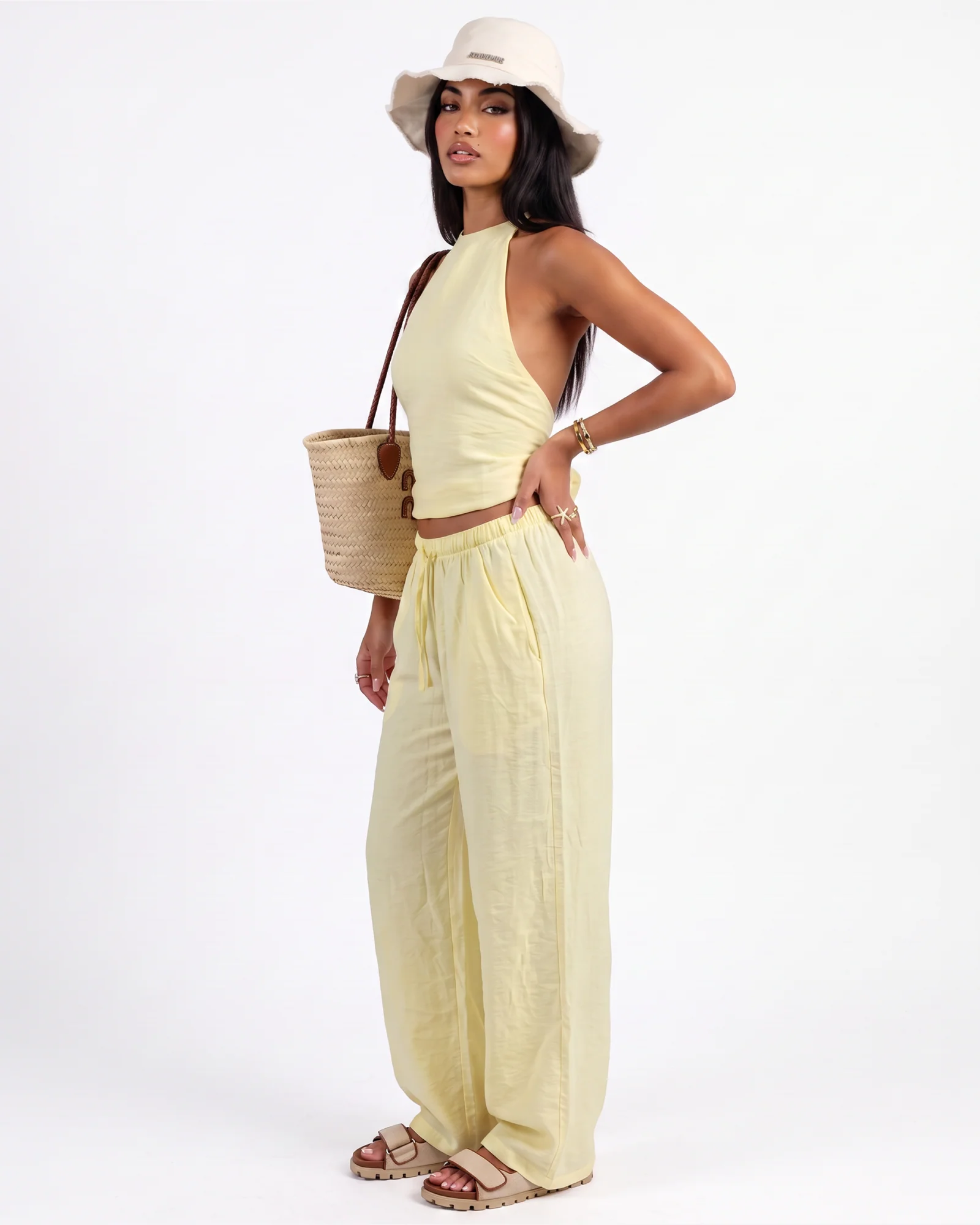 Butter yellow backless linen set - Image 2