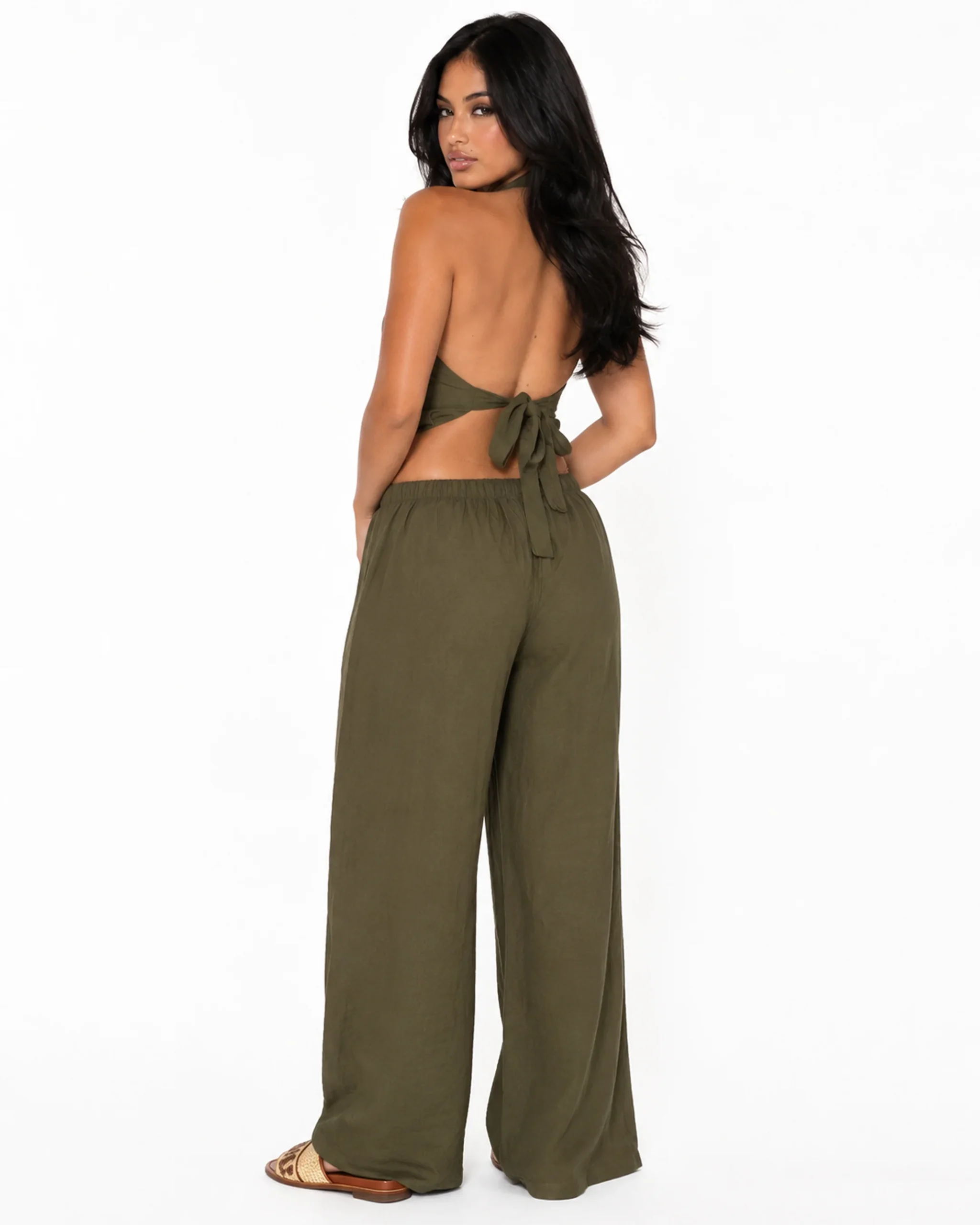 Warm Olive backless linen set - Image 3