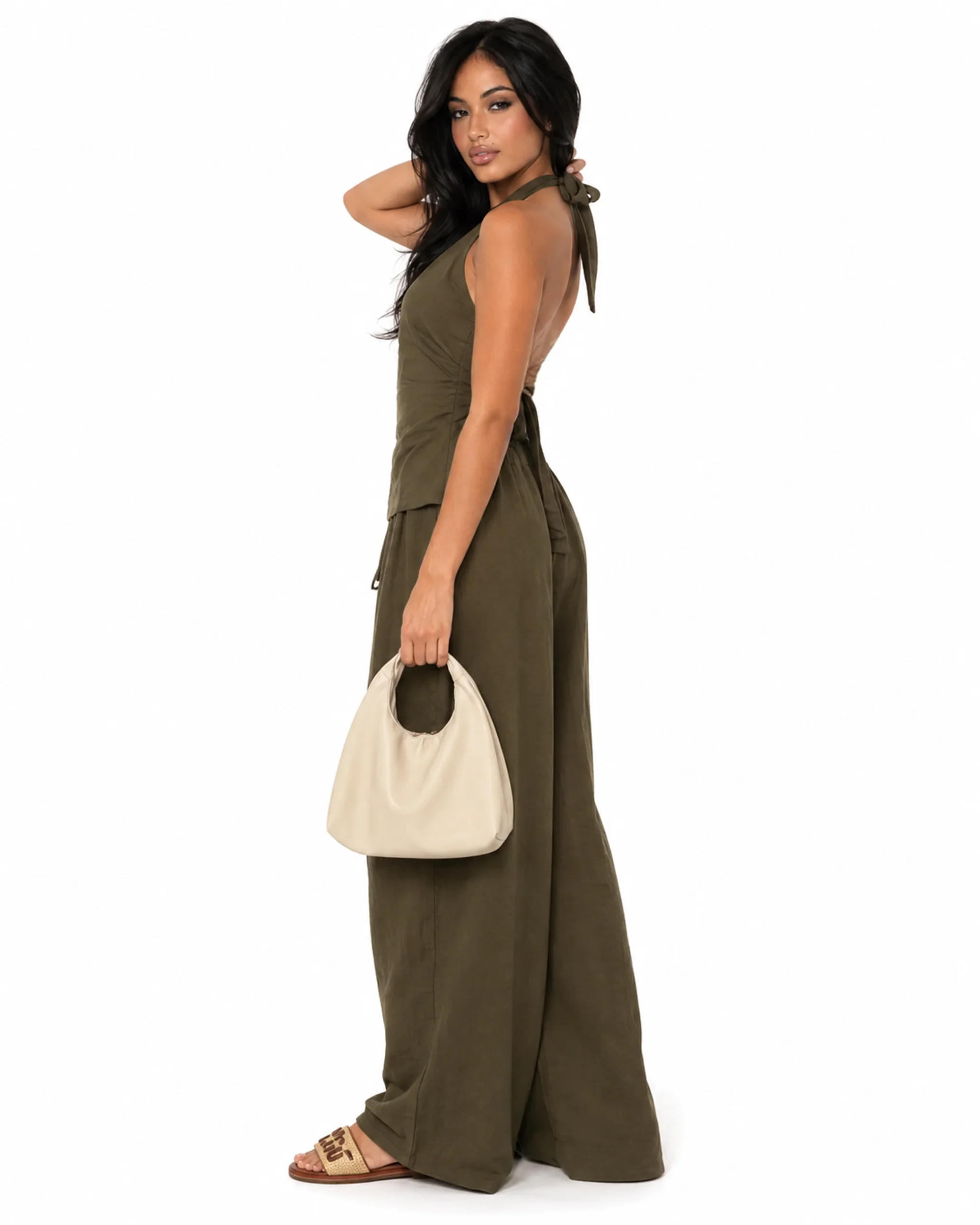Warm Olive backless linen set - Image 2