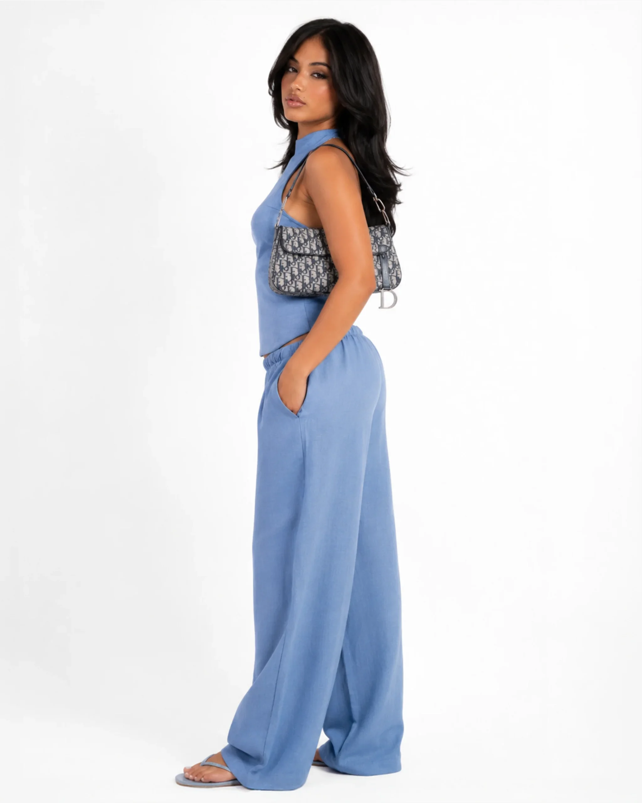 ice blue backless linen set - Image 3