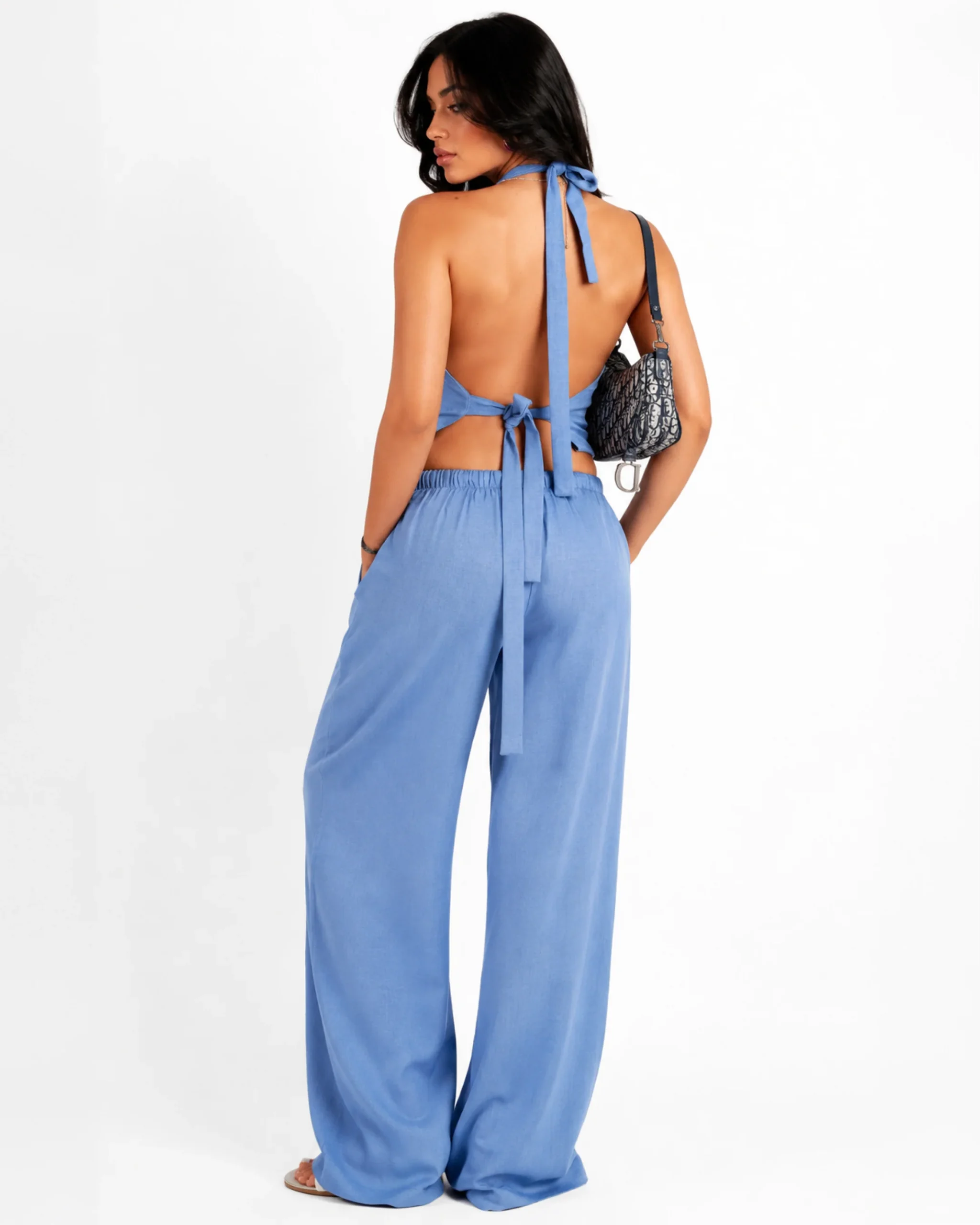 ice blue backless linen set - Image 2