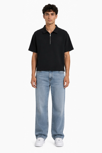 Black zipper linen shirt