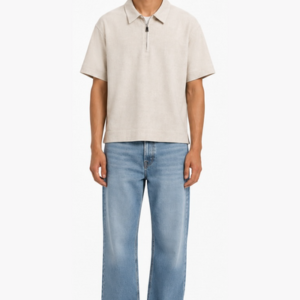 Beige zipper linen shirt