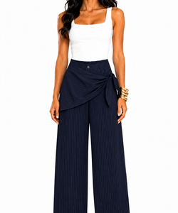 Wrap waist pinstripe trousers